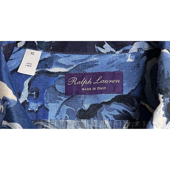 RALPH LAUREN Purple Label 100% Linen Blue Floral Made In Italy Shirt Men's Sz XL - Picture 4 of 5